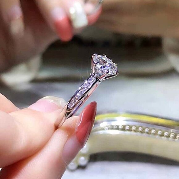 Round Brilliant Diamond 6 Prong CZ Bridal Rings for Women, HA4442-6 - Picture 5 of 6